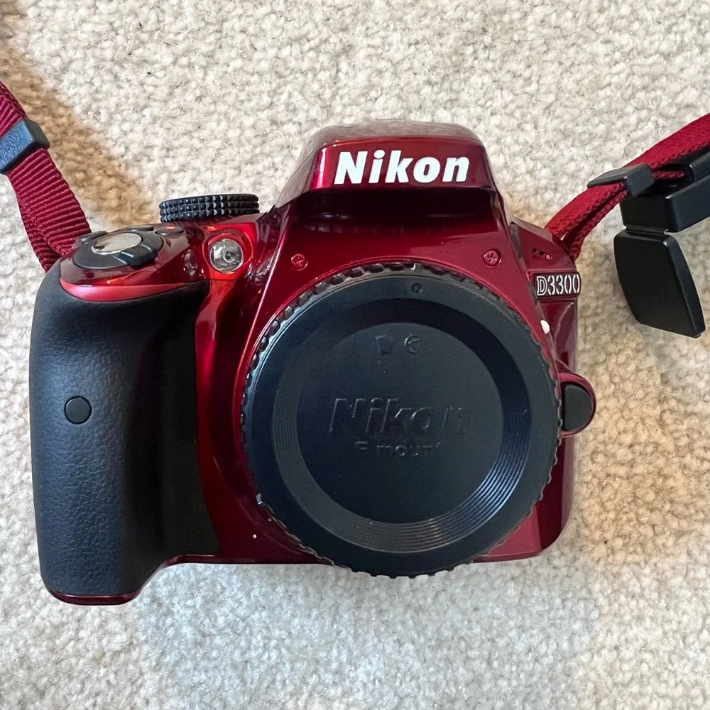Nikon D3300 DSLR Camera with 1855mm VR II and 55200mm VR II Lenses Red and case